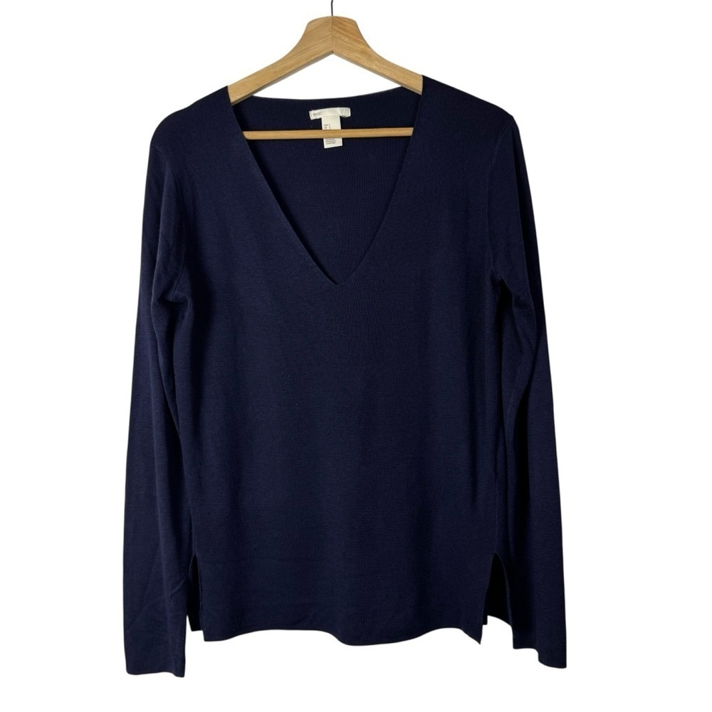 H&M Basic Navy Blue V-Neck Fine Knit Pullover Sweater S